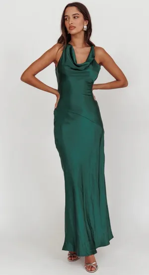 Here Comes The Sun Forest Green Women’s Maxi Dress L – Deep Back, Evening, NWT thumbnail 1
