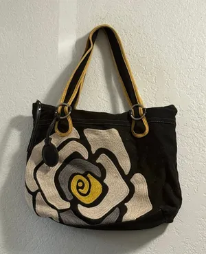 Vintage Fossil Cloth Embroidered Floral Handbag purse bag 17x13 thumbnail 1
