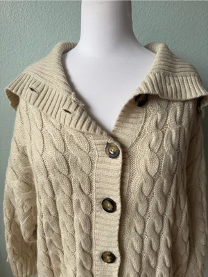 Ann Taylor Cream Cable-Knit Button Cardigan thumbnail 4