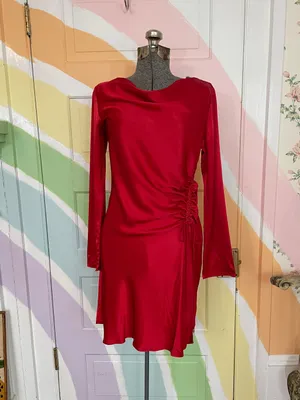 NWT Rails Alessandra Scarlet Red Satin Cowl Neck Ruched Mini Dress Sz M🧡🎀 thumbnail 3