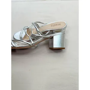 Schutz Silver Strappy Design Block Heel Open Toe Sandal Leather Womens Size 8.5B thumbnail 8