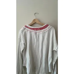 Free People We The Free White Waffle Knit Henley Top Red Embroidery Small thumbnail 5