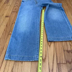 Frame Ali Wide Leg Crop Exposed Button Fly Jean‎ in Yorkshire Blue Size 26 thumbnail 5