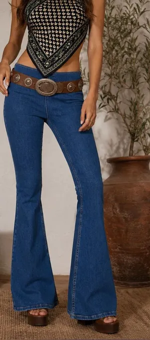 Free‎ People Penny Pull-On Flare Bell Bottom Hippie Festival Denim Jeans thumbnail 1