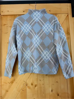 Rachel Zoe Blue & Tan Diamond Pattern Mock Neck Sweater Large thumbnail 3