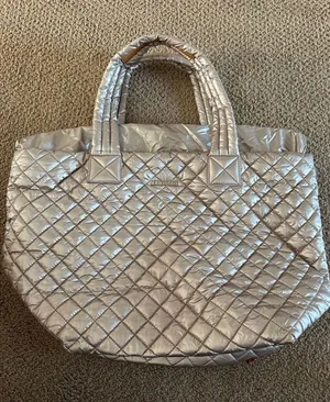 MZ Wallace Metro Tote Deluxe Medium Metallic Rose Gold Quilted Nylon Travel Bag thumbnail 1