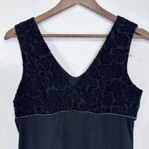 Byer Too! 90s Y2K Babydoll Whimsigoth Black‎ Crushed Velvet Rose Midi Dress Med thumbnail 7