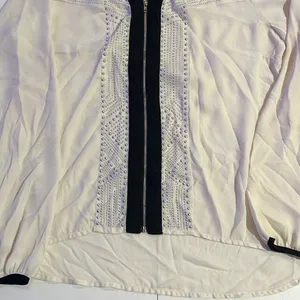 BKE Womens Zip Blouse Ivory Studded Chiffon Full Exposed Zipper long sleeve L thumbnail 5