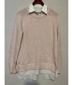Lauren Ralph Lauren Layered Preppy Collar Academia Cotton Pink Sweater thumbnail 1