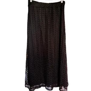Elizabeth & Nicole 90s Black Crochet Overlay Maxi Column Skirt size L thumbnail 2