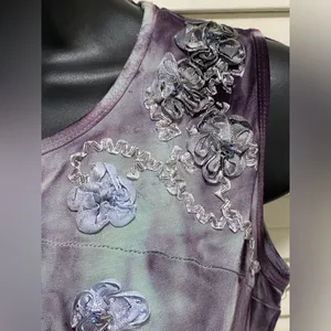 Trixie Tie Dye Purple/Teal Sleeveless Blouse‎ Beads Ribbon Embroidery Size M NWT thumbnail 4