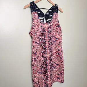 Free People Digital Damsel Bodycon Mini Dress Pink Blue Floral Women’s Large thumbnail 5