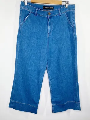 Express Womens Wide‎ Leg Cropped Flare Jeans Size 12 High Waisted Boho Festival thumbnail 1