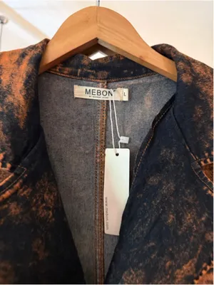 MEBON Black Orange Acid Wash Denim Jumpsuit Large thumbnail 4