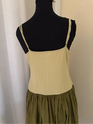 Maeve Anthropologie Ribbed Drop Waist Midi Dress Olive Green Cream Large thumbnail 6