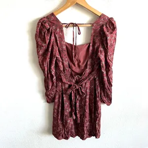 SADIE & SAGE Floral Burgundy Ruched Long Sleeve Bodycon Mini Dress Womens Medium thumbnail 4