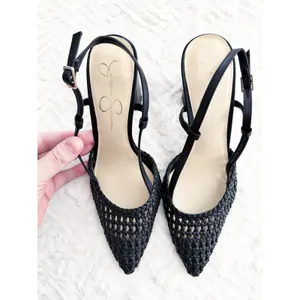 Jessica Simpson Nyara Black Woven Leather Slingback Pointed Heels Chic Classic thumbnail 2