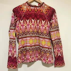 Garnet Hill Mock Neck Back Zip Art to Wear Red & Pink Rash Guard Size XL thumbnail 2