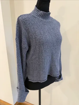 Pink Rose Women’s blue mock neck cropped sweater size M thumbnail 2
