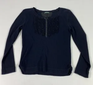 Lauren Ralph Lauren Shirt Womens Small Black Henley Long Sleeve Ruffle‎ Knit Top thumbnail 1