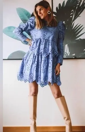 Zara Women Embroidered Eyelet Dress- Periwinkle thumbnail 1