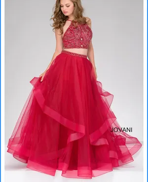 Jovani Two-Piece Embellished Tulle Prom Gown 46404 thumbnail 2