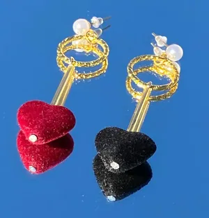 Handenade Dangle Earrings Black&red Heart Gift  thumbnail 2
