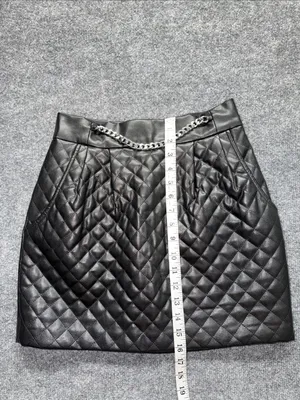 Amanda Uprichard Quilted Faux Leather Mini Skirt in Black with Silver Chain thumbnail 4