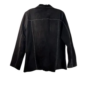 Denim & Co Black Suede Leather Whipstitch Button Front Jacket Coat Large L thumbnail 3