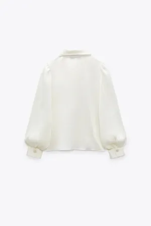 ZARA blouse shirt top satin effect jewel button neck bow thumbnail 7