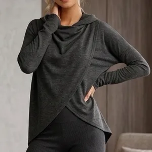 Athleta Purist Hoodie Charcoal Gray Crossover Wrap Front Top 486073 Small thumbnail 1