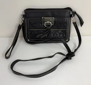 CHAPS Avery black convertible woven pocket zip faux leather wristlet crossbody‎ thumbnail 1