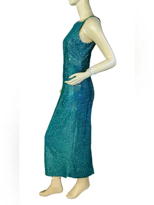 Vintage 1990'S All That Jazz Teal/Aqua Sequin Mesh Formal Dress (5/6) thumbnail 5