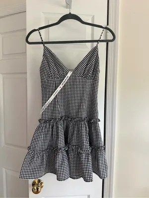 Lucy in the Sky Black White Gingham Tiered Mini Dress Size Small thumbnail 8