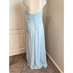 Mori Lee Gown Formal Dress Bridesmaid Slit Maxi‎ Spaghetti Strap Blue 8 NWT thumbnail 3
