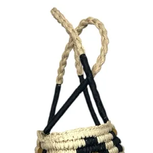 Women’s Tote Bag Woven Braided Casual Zip Closure Black Natural Size Large thumbnail 6