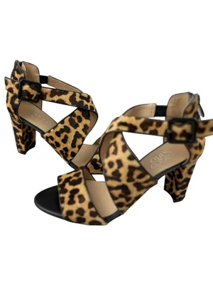 -Franco Sarto Hazelle 2 Leopard Print Strappy Sandal Heels Womens 7.5 Calf Hair thumbnail 4