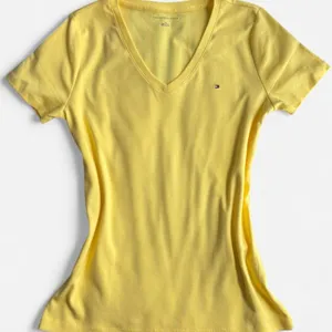 TOMMY HILFIGER Women's T-shirt L Yellow Casual Cotton thumbnail 1