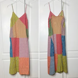 RHODE Nadia Maxi Dress Multi Stripe Patchwork Cotton Size 0 NWT thumbnail 6