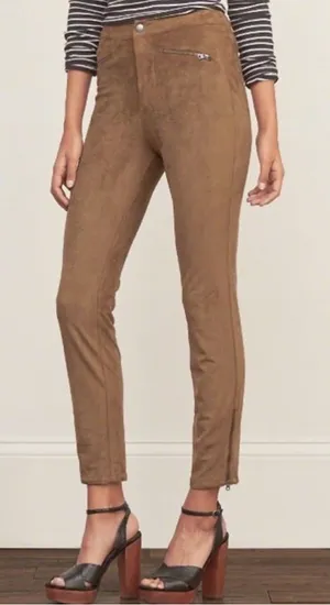 Abercrombie &‎ Fitch Faux Vegan Suede High Rise Ankle Zip Pants Caramel Size 4 thumbnail 1
