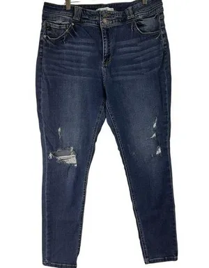 KanCan Maurices High Rise Curvy Dark Destructed Skinny Jeans Size 33 thumbnail 1