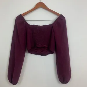 Kirious Los Angeles Women's S Burgundy Corset Crop Top‎ Puff Sleeve Smocked Back thumbnail 2