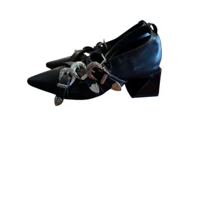 Guanghuiyuzu Black Pointed Toe Buckle Strappy Block Heels‎ Women's Size 35 thumbnail 13
