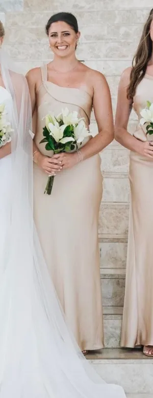 Azazie Driea Champagne satin maxi dress thumbnail 1