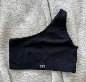 SET Active Size Small Sculptflex One-Shoulder Black Ribbed Bralette thumbnail 1