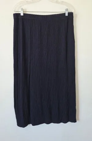 Navy Blue Knit Maxi Skirt Lightweight Stretchy Tropical Nautical Beachy 2XL thumbnail 1