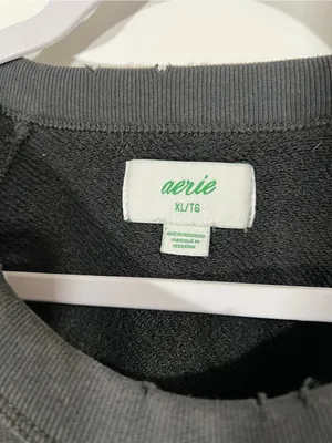 Aerie Distressed Cropped Crewneck Sweatshirt Dark Gray Size XL Grunge thumbnail 4