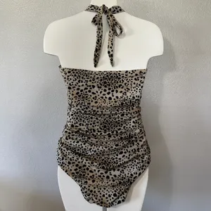 Victorias Secret Forever One Piece‎ Swimsuit Halter Ruched Leopard Print Size XL thumbnail 3