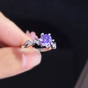 18K White Gold Plated Adjustable Birthstone Purple Crystal Amethyst Ring for Women thumbnail 2