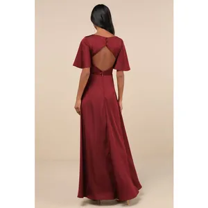 NWT Lulus Elegant Confidence Red Satin Flutter Sleeve Cutout Maxi Dress Size XL thumbnail 3